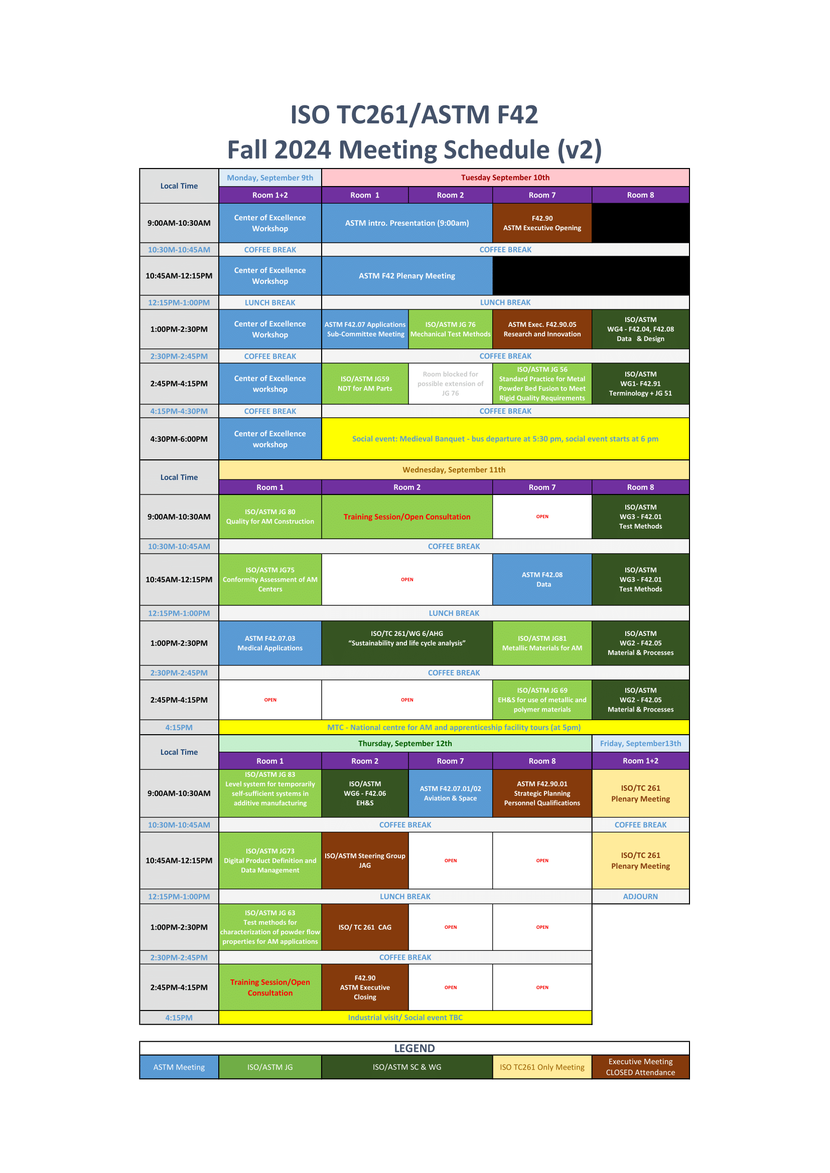 ASTM F42 - ISO/TC 261 Committee Meeting Schedule