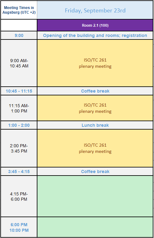 ASTM F42 - ISO/TC 261 Committee Meeting Schedule